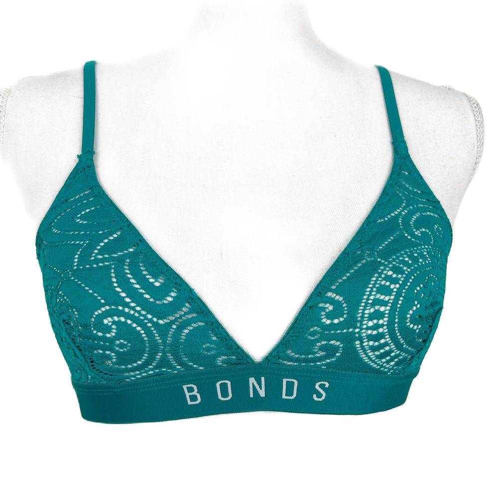 Intimately Bonds Bra Women XS Extra Small Green Lace Strappy Bralette